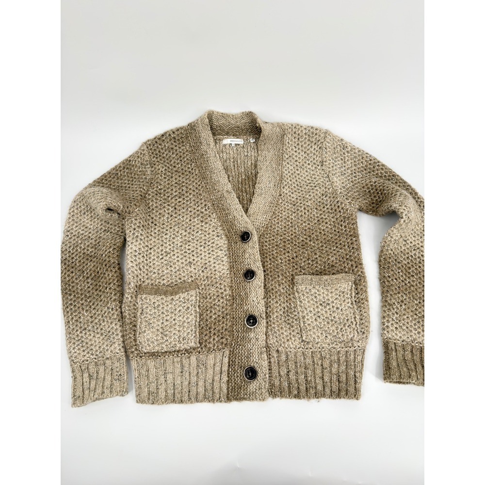360Sweater Cardigan Shawl Collar Waffle Knit Modern Women Size Medium Beige Tan